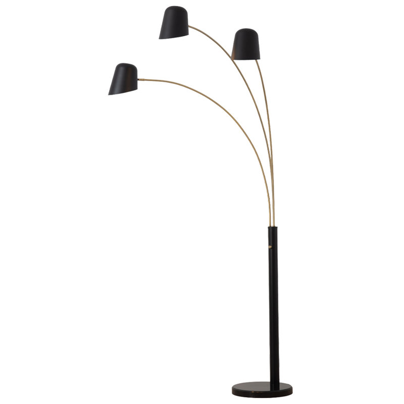 86" Matte Black Steel Multi-Head Arc Floor Lamp with Dimmer