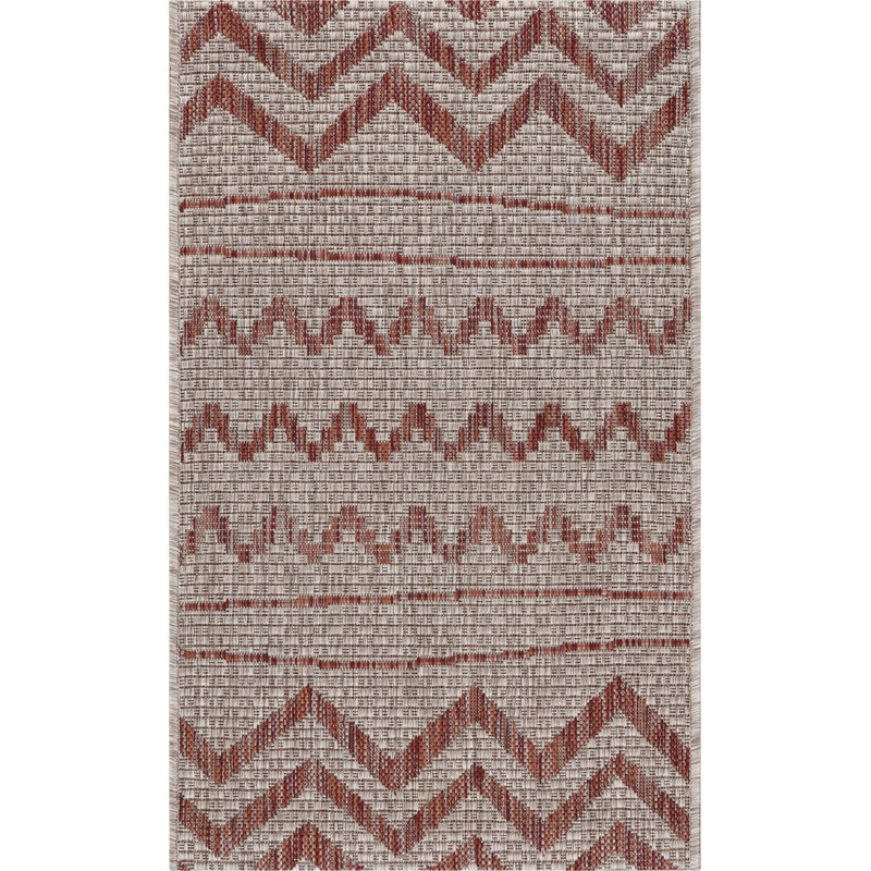Sunshower Chevron Red & Beige 1'10" x 3' Synthetic Indoor/Outdoor Rug