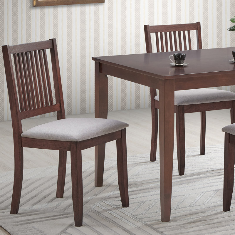 Rustic Walnut Slat Back Upholstered Linen Dining Chair