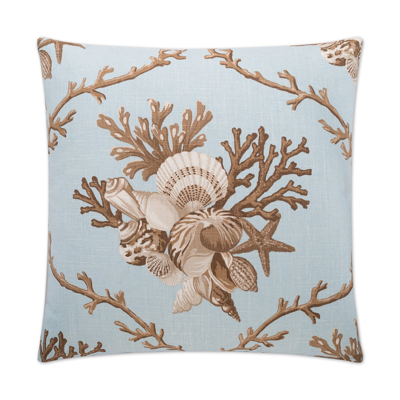 Surf Blue Linen Blend Seashell Throw Pillow