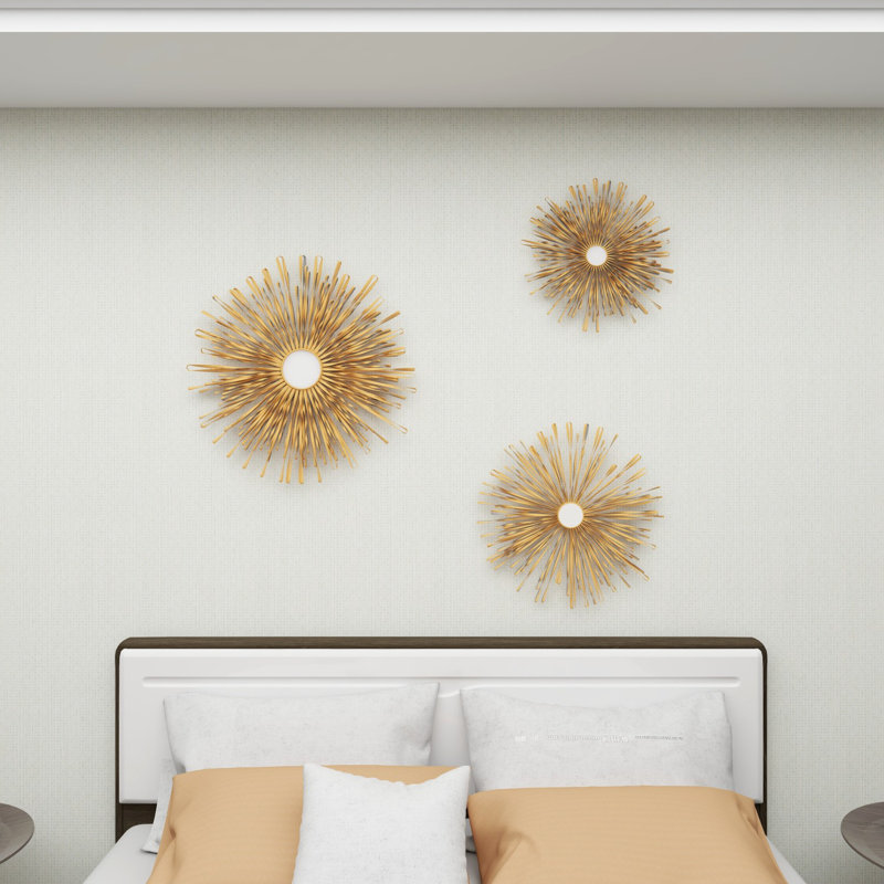 Gold Sunburst Round Metal Wall Mirror Set