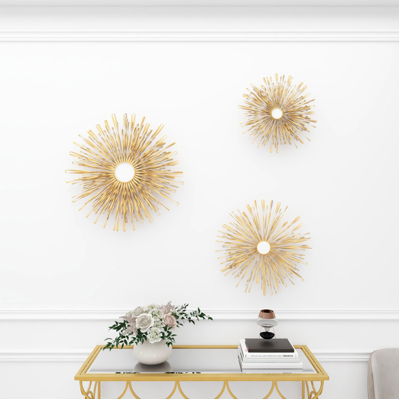 Gold Sunburst Round Metal Wall Mirror Set