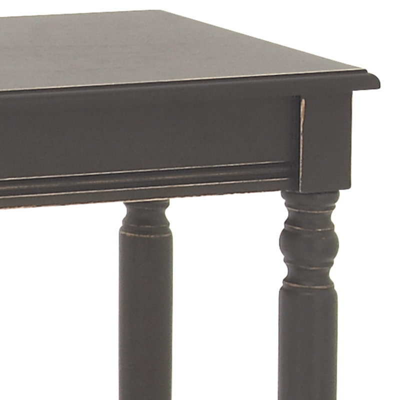 Black Wood Console Table with Glass Shelf and Storage