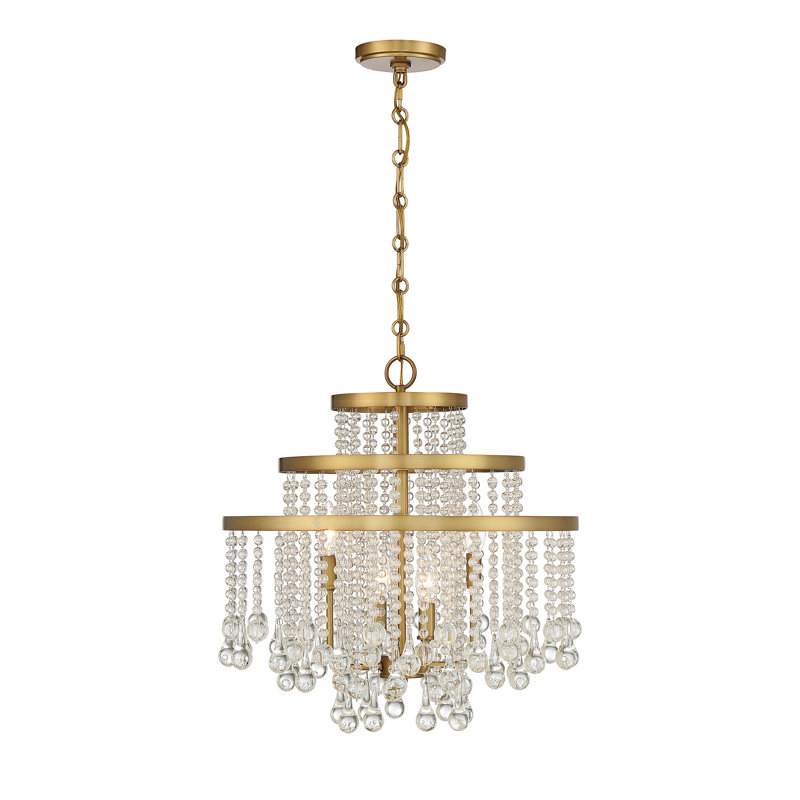 Luna Warm Brass and Crystal Tiered Chandelier