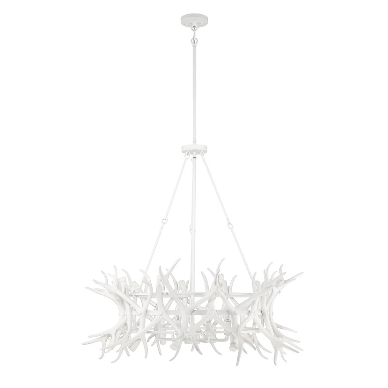 Matte White Antler 8-Light Rustic Chandelier