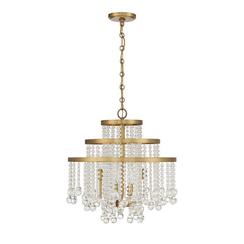 Luna Warm Brass and Crystal Tiered Chandelier