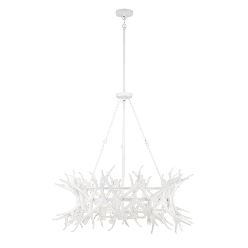 Matte White Antler 8-Light Rustic Chandelier