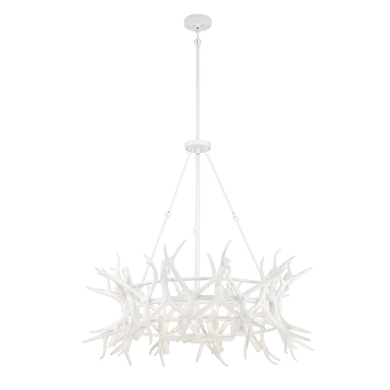 Matte White Antler 8-Light Rustic Chandelier