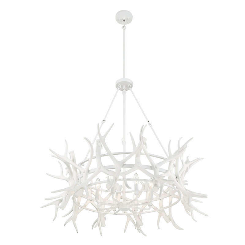 Matte White Antler 8-Light Rustic Chandelier