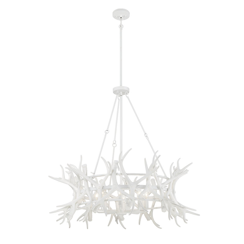 Matte White Antler 8-Light Rustic Chandelier