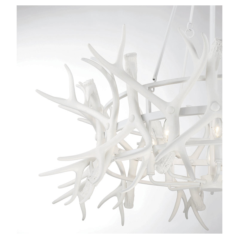 Matte White Antler 8-Light Rustic Chandelier