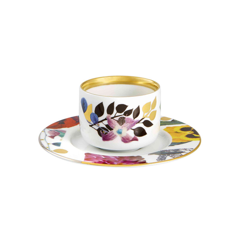 Primavera Hand-Painted Ceramic Teacup and Saucer Set, 3.4oz
