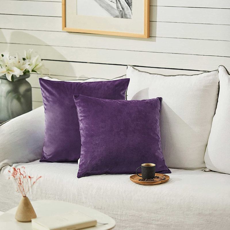 Eggplant Purple Velvet Reversible Euro Pillow Covers, Set of 2