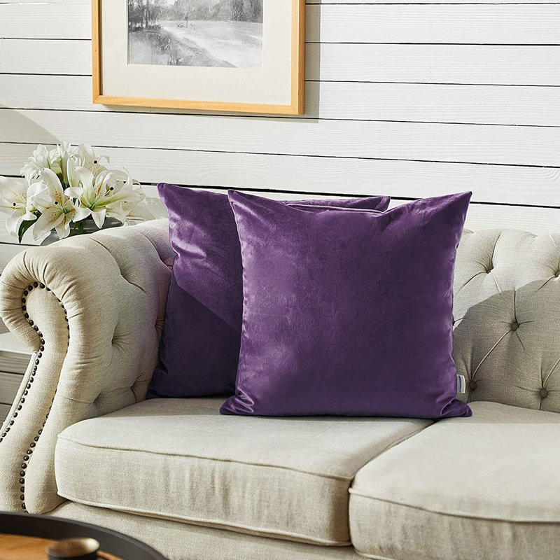 Eggplant Purple Velvet Reversible Euro Pillow Covers, Set of 2
