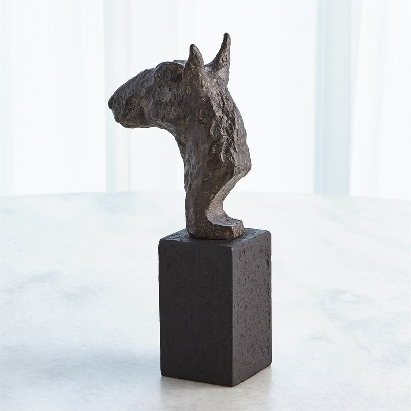 Cast Iron Bull Terrier Sculpture with Black Marble Base