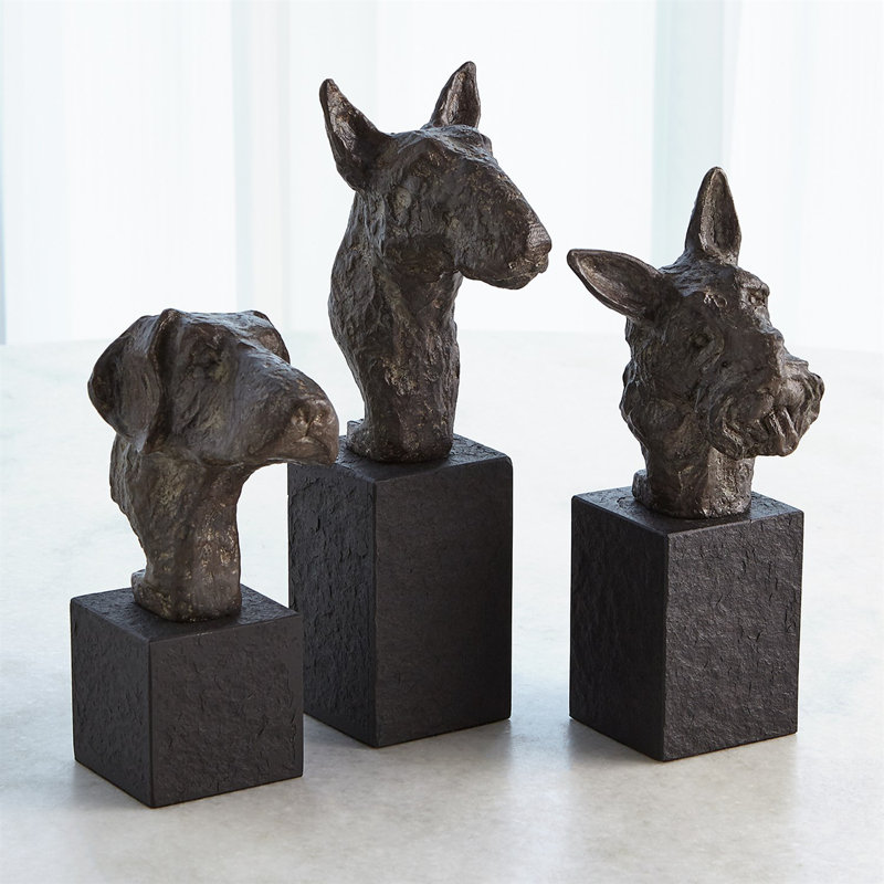 Cast Iron Bull Terrier Sculpture with Black Marble Base