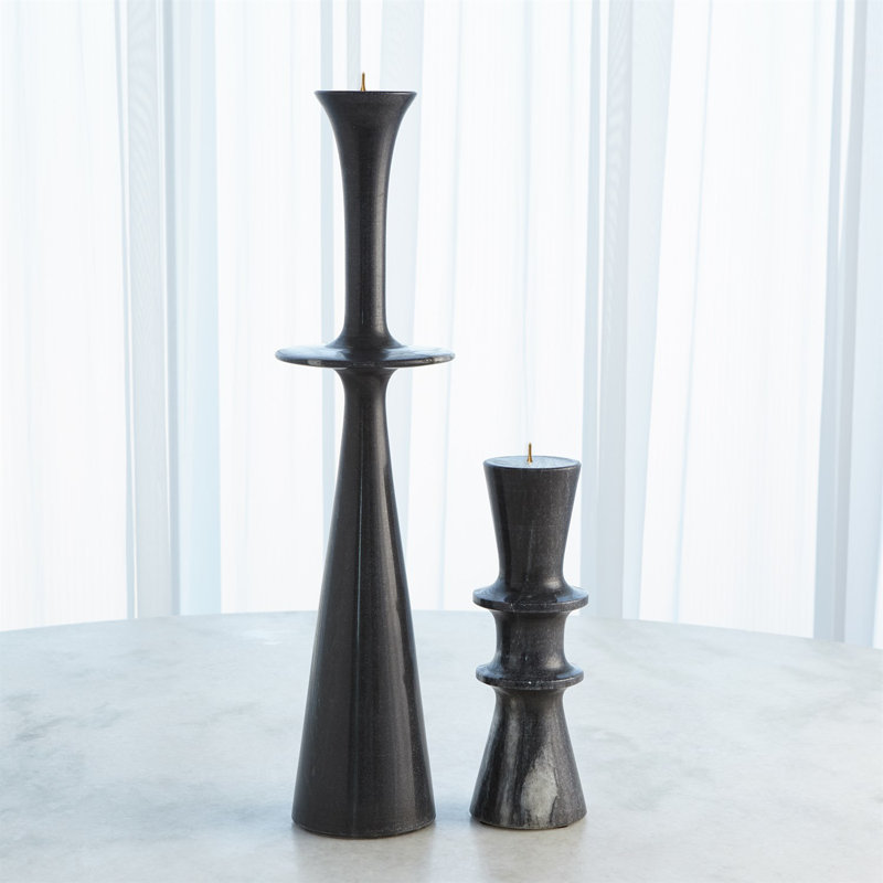 Double Flair Black Marble Iron Pillar Candle Stand