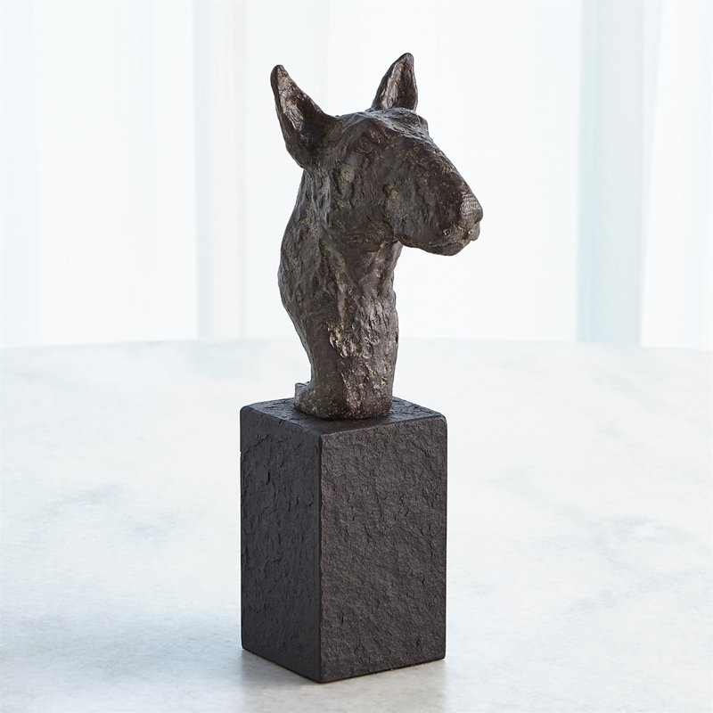 Cast Iron Bull Terrier Sculpture with Black Marble Base