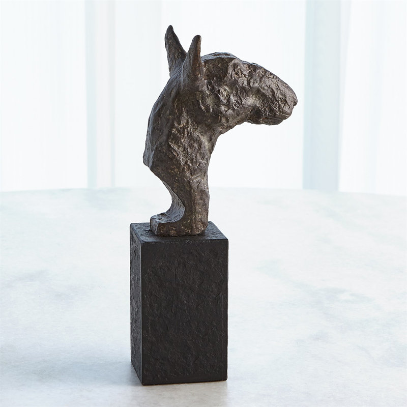 Cast Iron Bull Terrier Sculpture with Black Marble Base