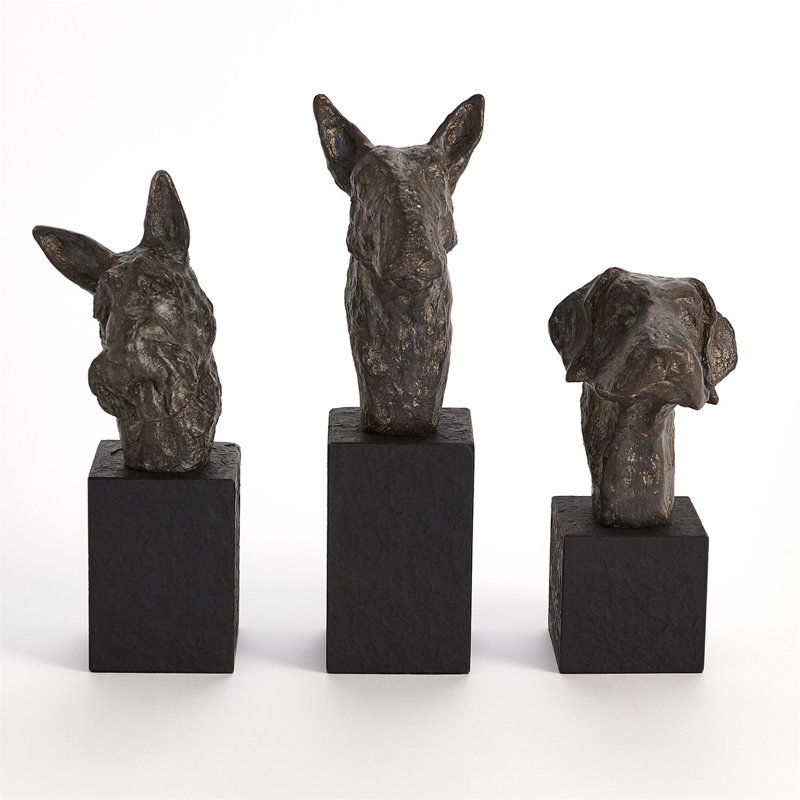 Cast Iron Bull Terrier Sculpture with Black Marble Base