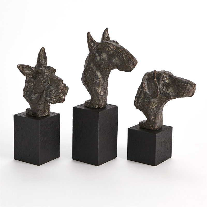 Cast Iron Bull Terrier Sculpture with Black Marble Base