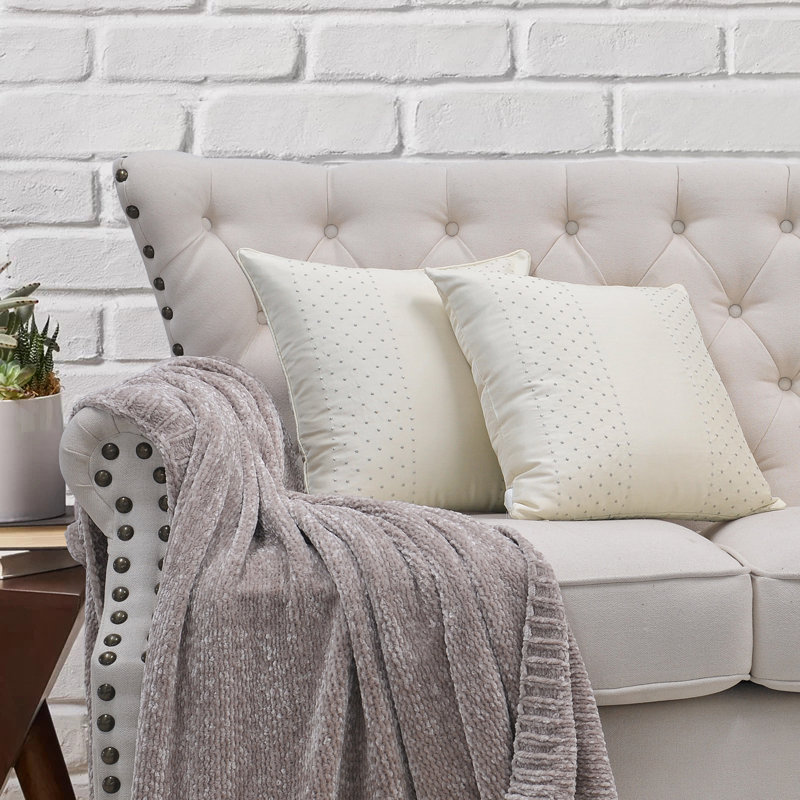 Ivory Embroidered Silk and Polyester Euro Pillow Set