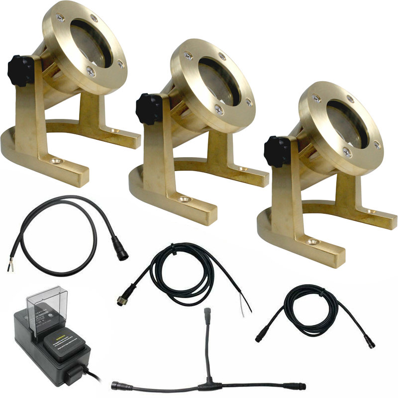 Solid Brass Underwater LED Spotlight Kit with Cool White Light