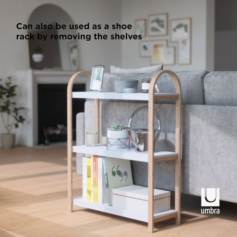 White and Natural Wood 3-Tier Freestanding Shelf