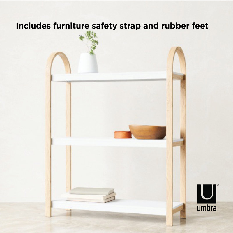 White and Natural Wood 3-Tier Freestanding Shelf