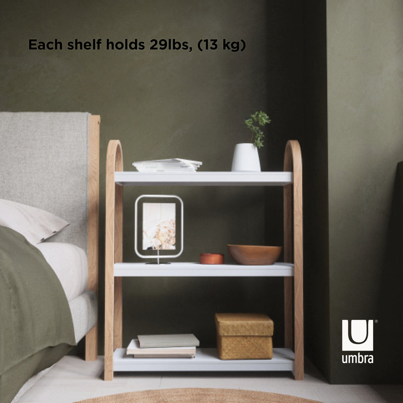 White and Natural Wood 3-Tier Freestanding Shelf
