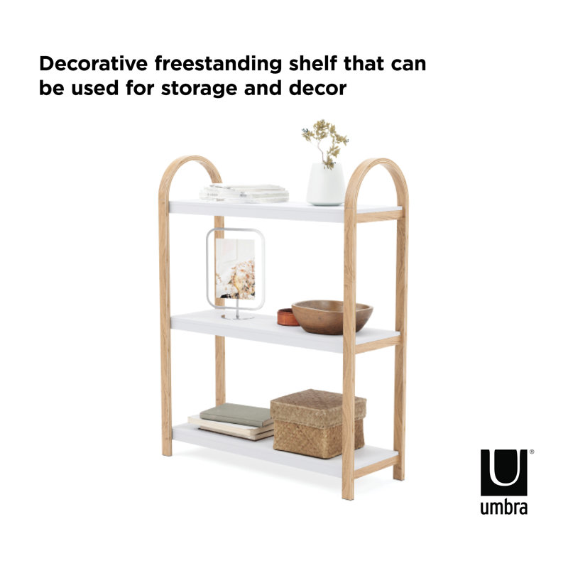 White and Natural Wood 3-Tier Freestanding Shelf