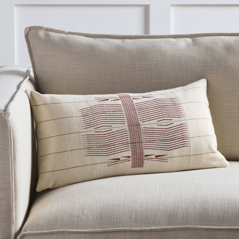 Erika Red and Cream Cotton Lumbar Throw Pillow