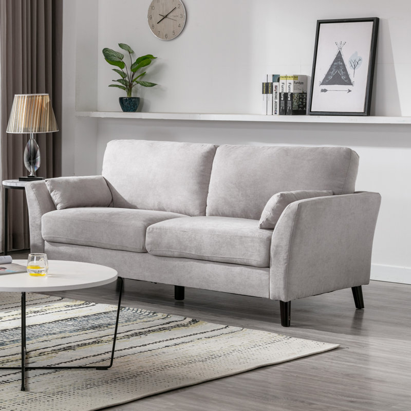 77'' Light Gray Velvet Sofa with Dark Wood Legs