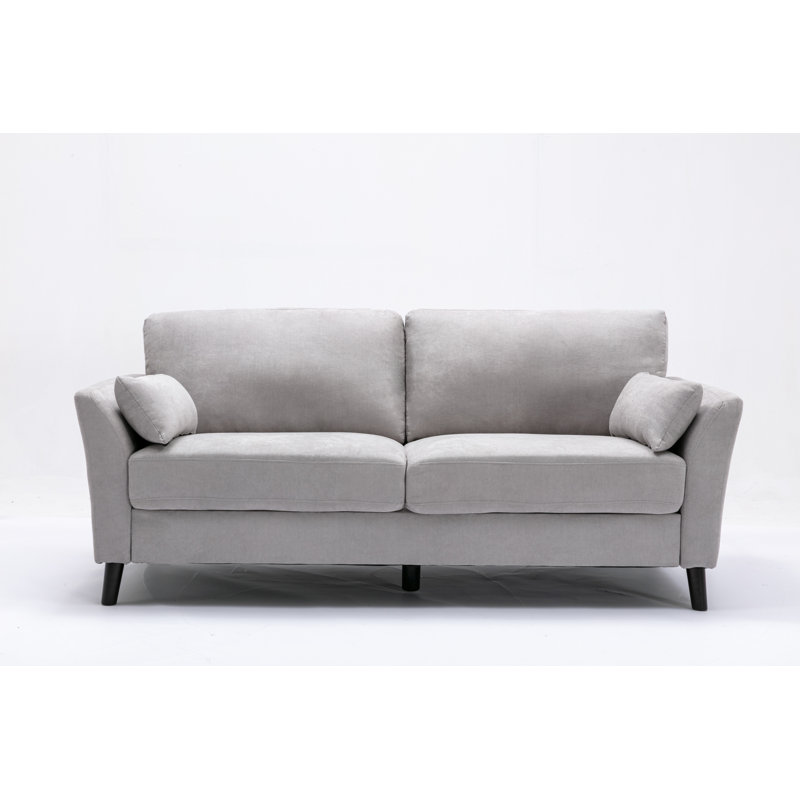 77'' Light Gray Velvet Sofa with Dark Wood Legs