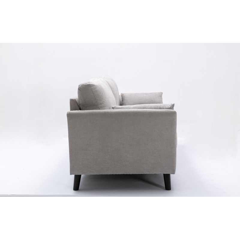 77'' Light Gray Velvet Sofa with Dark Wood Legs