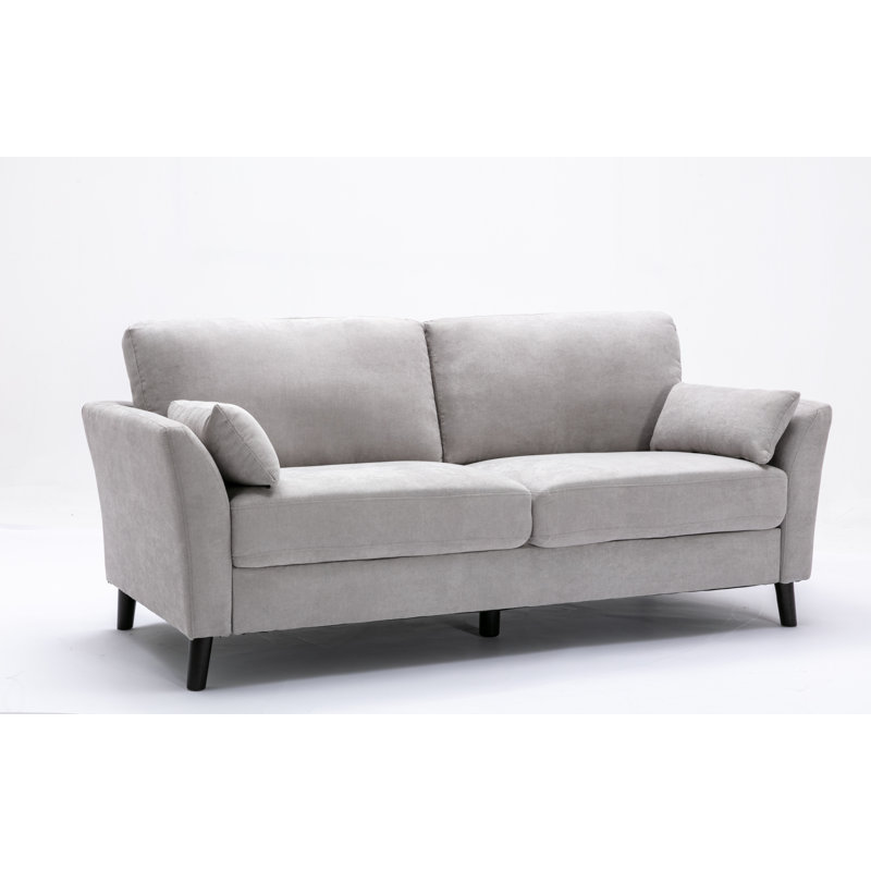77'' Light Gray Velvet Sofa with Dark Wood Legs