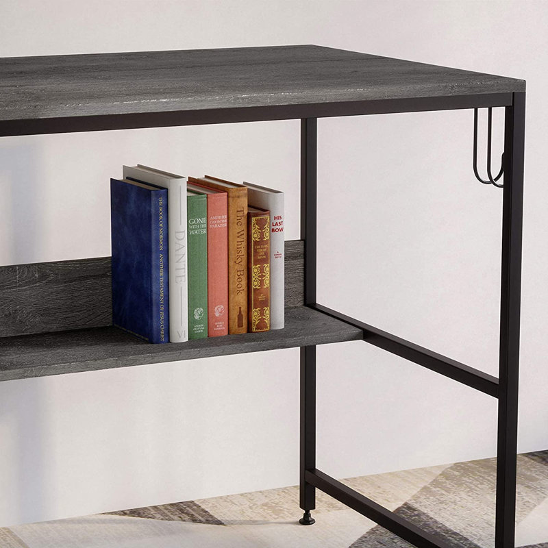 Gray Wood Computer Desk with Headphone Hook