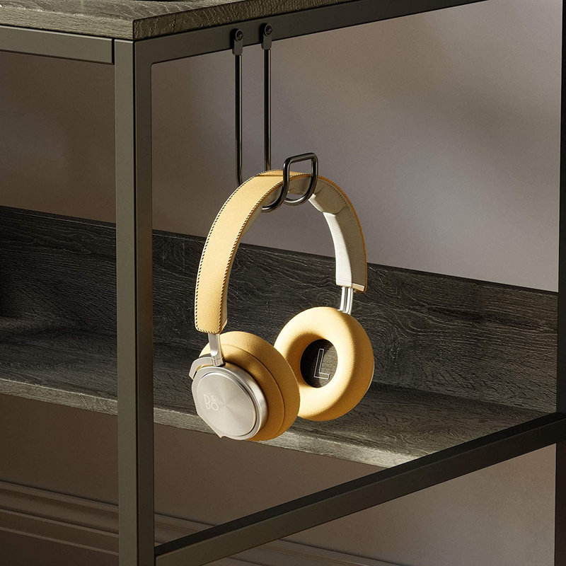 Gray Wood Computer Desk with Headphone Hook