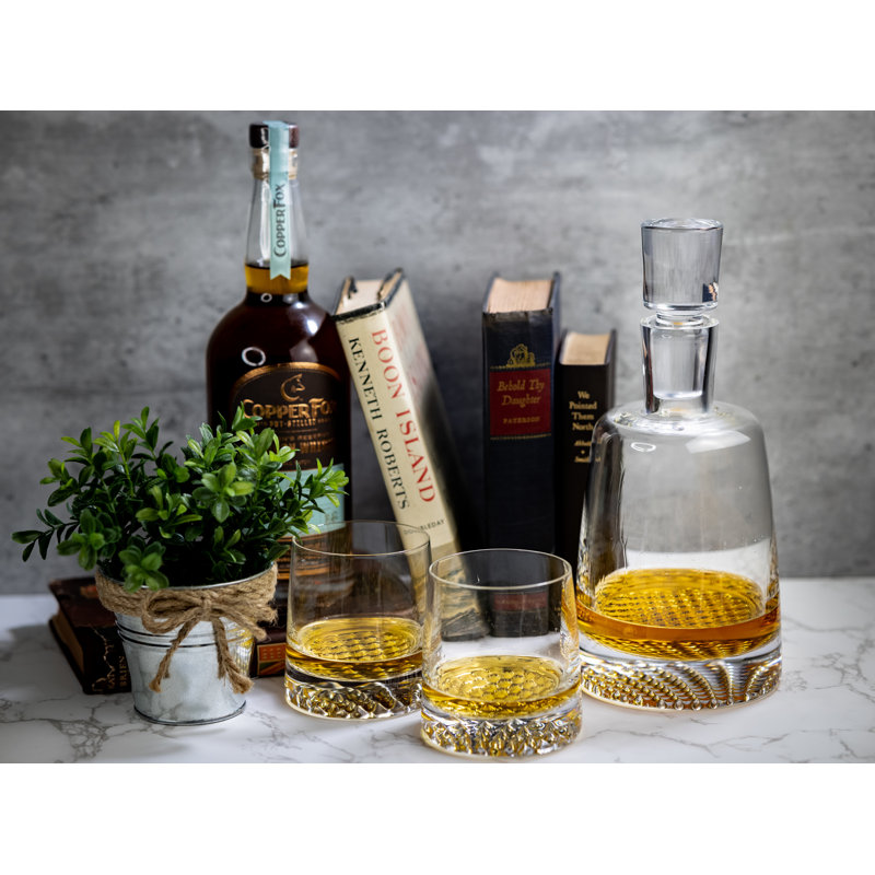 Clear Crystal 5-Piece Whiskey Decanter Set with Glasses