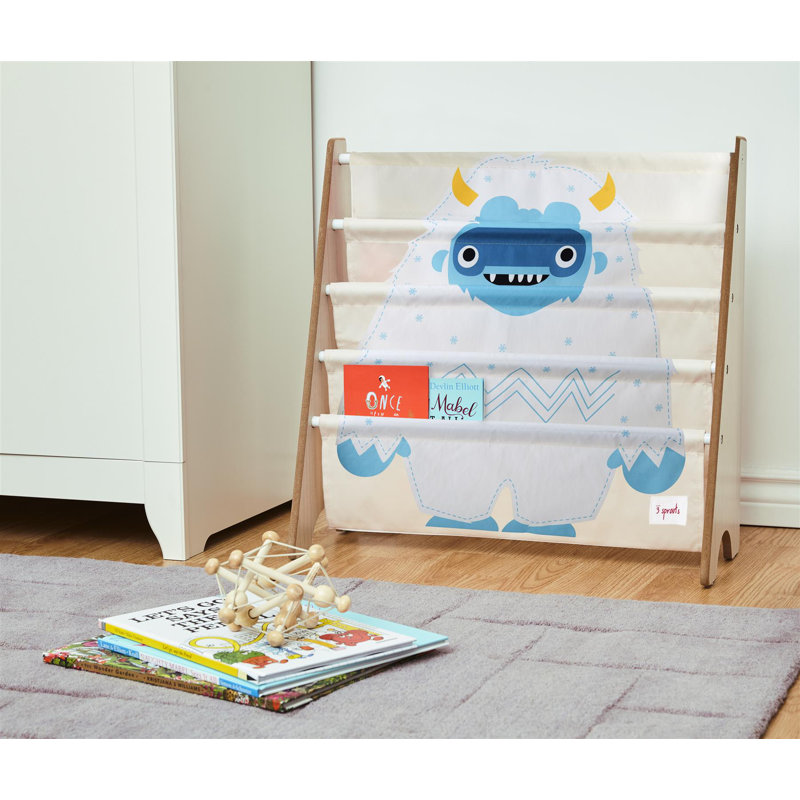 White and Multicolor Polyester Kids Book Rack Organizer