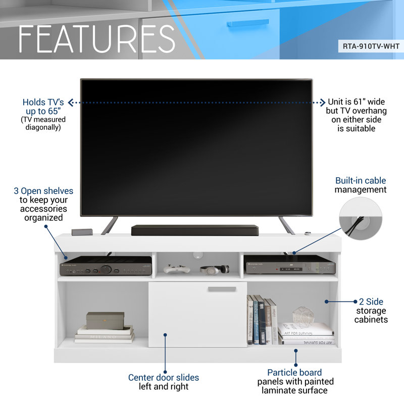 Modern White Compressed Wood 68'' Media Console with Cabinet