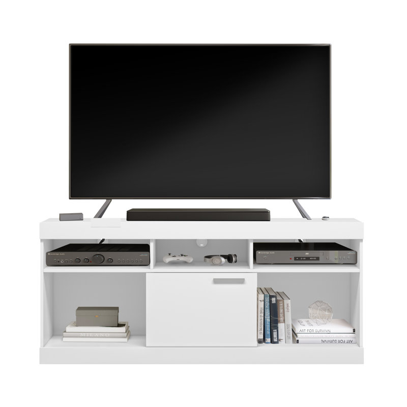 Modern White Compressed Wood 68'' Media Console with Cabinet