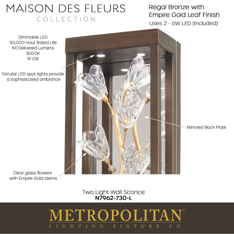 Empire Gold and Regal Bronze 2-Light Clear Glass Sconce