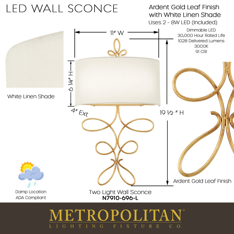 Ardent Gold Leaf Dimmable LED Wall Sconce with Frosted Glass