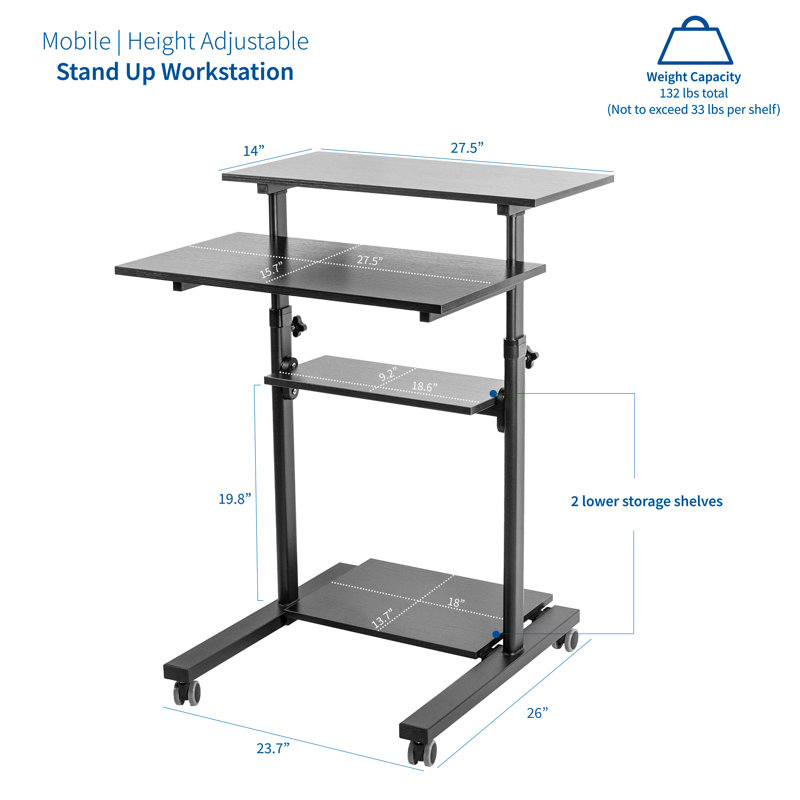 ErgoFlex Black Steel Mobile Sit/Stand Workstation with Keyboard Tray