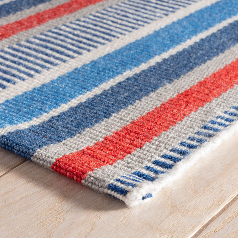 Handwoven Red and Blue Stripe Cotton Indoor/Outdoor Rug
