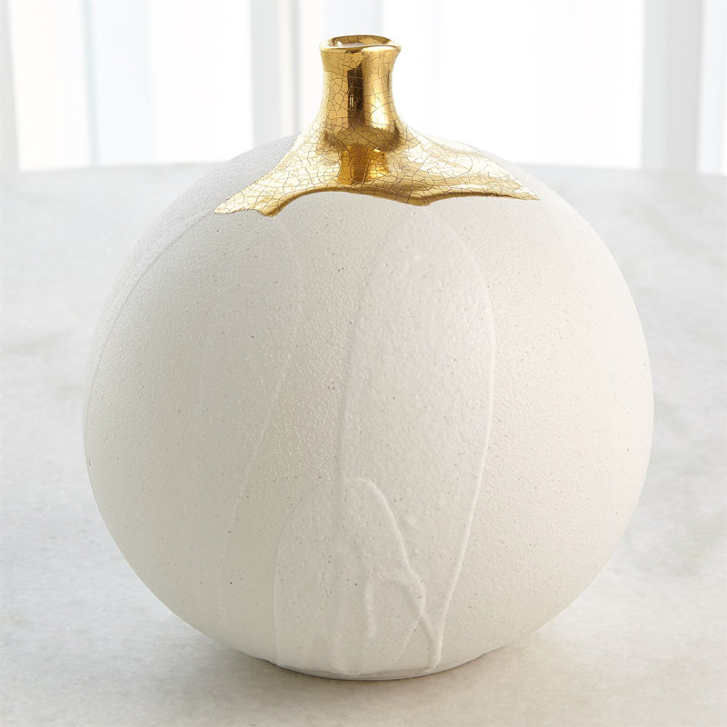 Small White and Gold Ceramic Decorative Sphere Vase