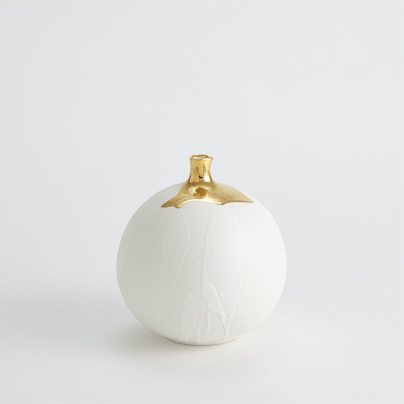 Small White and Gold Ceramic Decorative Sphere Vase