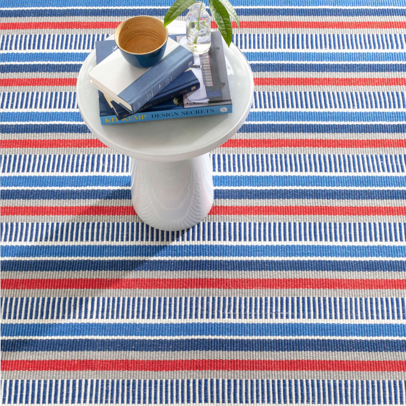 Handwoven Red and Blue Stripe Cotton Indoor/Outdoor Rug