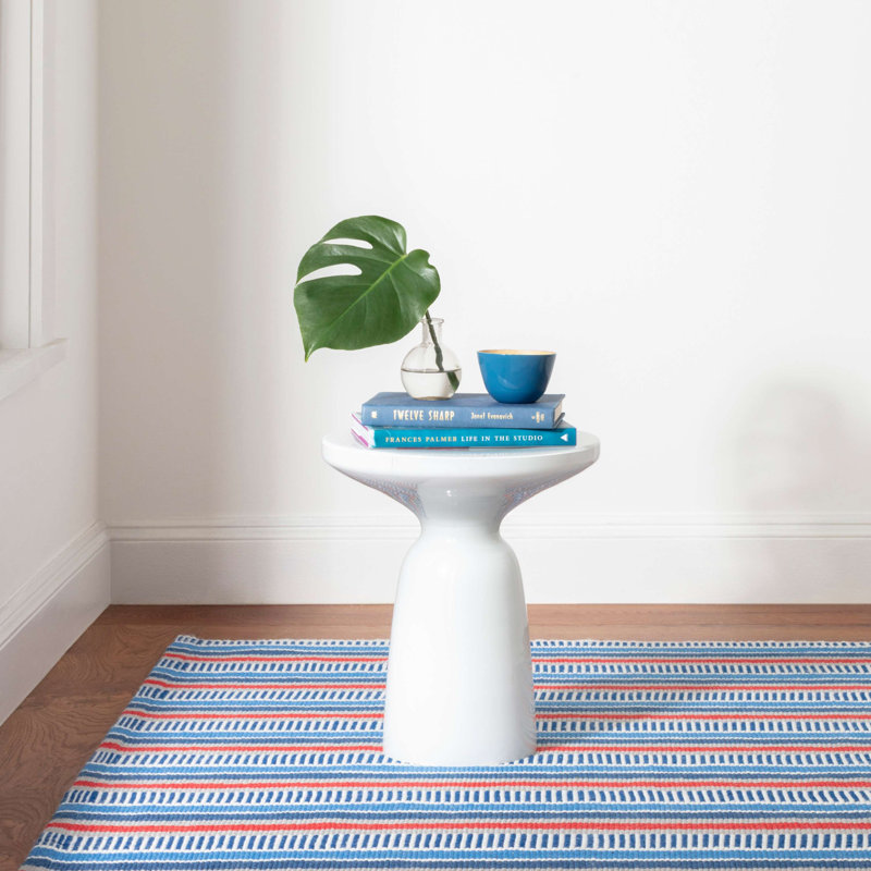 Handwoven Red and Blue Stripe Cotton Indoor/Outdoor Rug